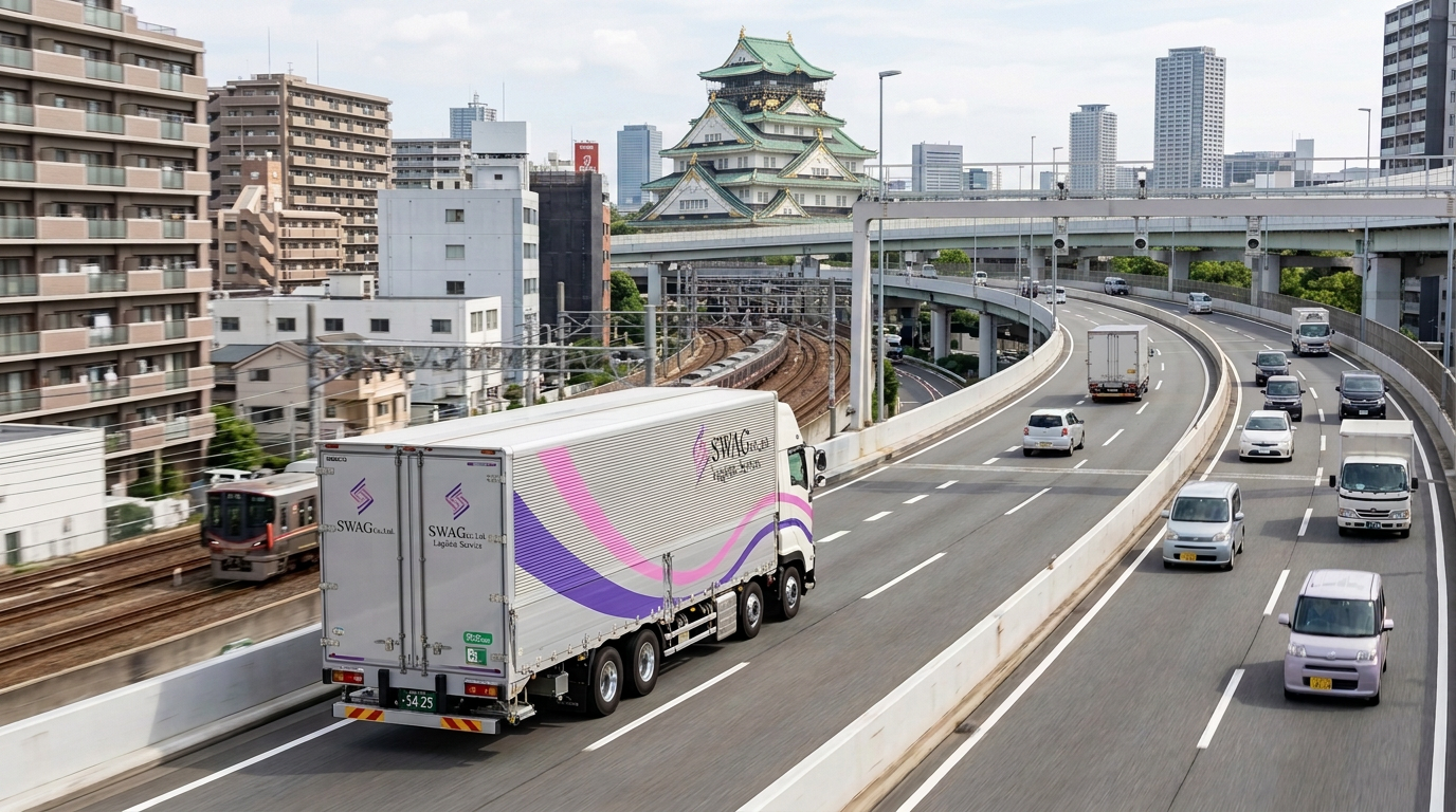 大阪の高速道路を走行するSWAGの配送トラック
